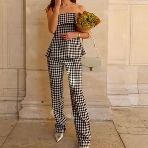 Tara Jarmon Paris Peter Size 34 US XS/2 Black White Gingham Pants Trousers NWT